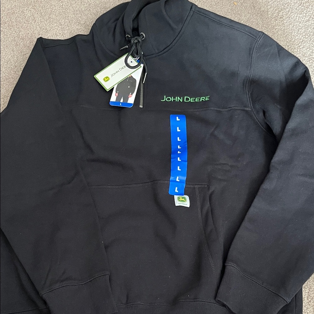 John Deere Black Quarter Zip Hoodie NWT